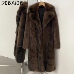 DEBAIOR New Autumn Winter Women's Gradient Faux Fur Long Coat Lapel Belted Faux Fur Jacket Female Thick Warm Clothes Outerwear