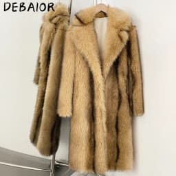 DEBAIOR New Autumn Winter Women's Gradient Faux Fur Long Coat Lapel Belted Faux Fur Jacket Female Thick Warm Clothes Outerwear