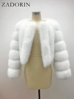 ZADORIN Luxury Fur Coats Long Sleeve Cropped Fluffy Faux Fox Fur Coat Women Pink White Jacket Tops Winter Jackets for Women 2025