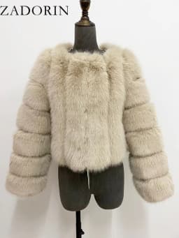 ZADORIN Luxury Fur Coats Long Sleeve Cropped Fluffy Faux Fox Fur Coat Women Pink White Jacket Tops Winter Jackets for Women 2025