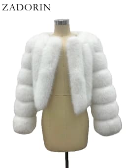ZADORIN Luxury Fur Coats Long Sleeve Cropped Fluffy Faux Fox Fur Coat Women Pink White Jacket Tops Winter Jackets for Women 2025