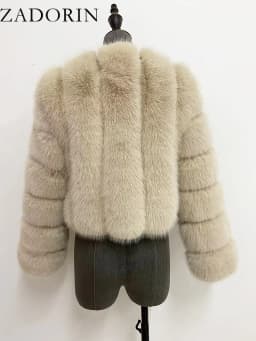 ZADORIN Luxury Fur Coats Long Sleeve Cropped Fluffy Faux Fox Fur Coat Women Pink White Jacket Tops Winter Jackets for Women 2025