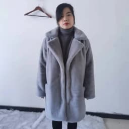 2022 New Women Winter Warm Faux Fur Coat Thick Women Middle -Long Overcoat Turn Down Collar Women Warm Female Casaco Feminino