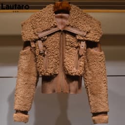 Lautaro Winter Warm Thick Patchwork Faux Fur Coat Women Long Sleeve Zipper Turndown Collar Stylish Fluffy Jacket Fashion 2021