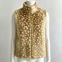 IG Women Deer Spotted Plush Faux Fur Vest, Stand Collar Full Zip Sleeveless Cropped, Soft Fluffy Warm Winter Casual Outerwear