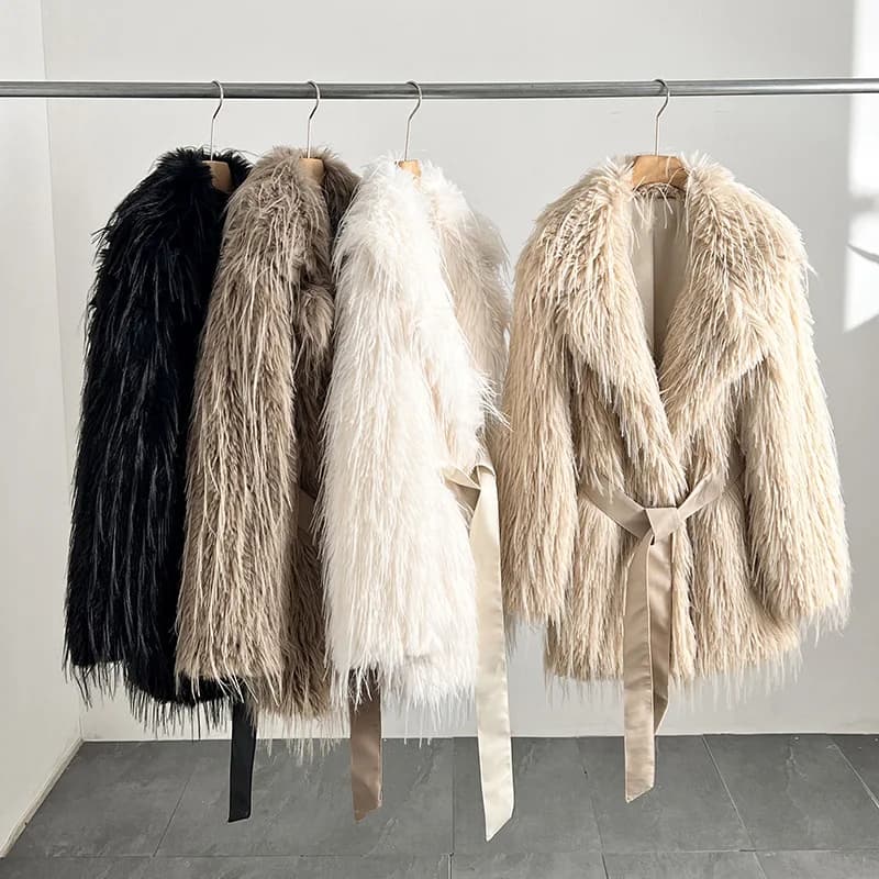 Women Faux Fur Mid Length Coats Jackets Turn Down Collar Coat Thick Warm Y2k Streetwear Jacket Casual Loose Autumn Winter 2026