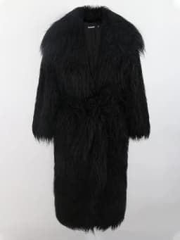 Nerazzurri Winter Long White Black Hairy Shaggy Fluffy Thick Warm Soft Stylish Faux Mongolia Lamb Fur Coat Women Belt Lapel 2023