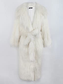 Nerazzurri Winter Long White Black Hairy Shaggy Fluffy Thick Warm Soft Stylish Faux Mongolia Lamb Fur Coat Women Belt Lapel 2023
