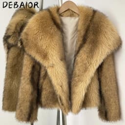 DEBAIOR Cropped Vegan Fur Short Jacket Female New Autumn Winter Warm Outerwear Women's Oversized Big Lapel Faux Fox Fur Coat