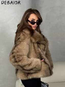 DEBAIOR Cropped Vegan Fur Short Jacket Female New Autumn Winter Warm Outerwear Women's Oversized Big Lapel Faux Fox Fur Coat
