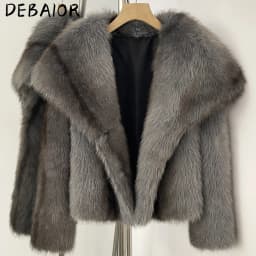 DEBAIOR Cropped Vegan Fur Short Jacket Female New Autumn Winter Warm Outerwear Women's Oversized Big Lapel Faux Fox Fur Coat