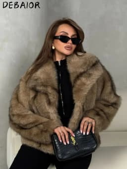 DEBAIOR Cropped Vegan Fur Short Jacket Female New Autumn Winter Warm Outerwear Women's Oversized Big Lapel Faux Fox Fur Coat