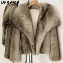DEBAIOR Cropped Vegan Fur Short Jacket Female New Autumn Winter Warm Outerwear Women's Oversized Big Lapel Faux Fox Fur Coat