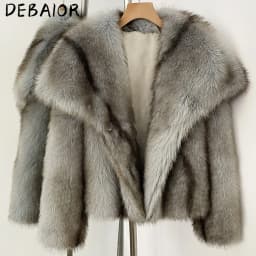 DEBAIOR Cropped Vegan Fur Short Jacket Female New Autumn Winter Warm Outerwear Women's Oversized Big Lapel Faux Fox Fur Coat