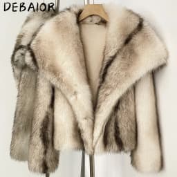 DEBAIOR Cropped Vegan Fur Short Jacket Female New Autumn Winter Warm Outerwear Women's Oversized Big Lapel Faux Fox Fur Coat