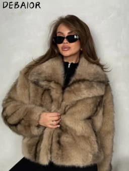 DEBAIOR Cropped Vegan Fur Short Jacket Female New Autumn Winter Warm Outerwear Women's Oversized Big Lapel Faux Fox Fur Coat