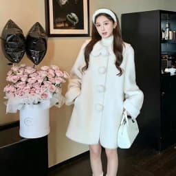 Sweet Doll Collar Faux Mink Coat for Women Winter Loose Thick Pom Pom Button Outerwear Female Warmth Mid Length Plush Jacket