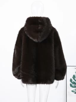 High Street Brown Faux Fur Hooded Pullover Women Full Sleeve Warm Thick Loose Tops 2026 Winter Lady Luxurious Furry Outwear