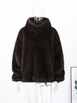 High Street Brown Faux Fur Hooded Pullover Women Full Sleeve Warm Thick Loose Tops 2026 Winter Lady Luxurious Furry Outwear