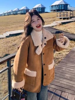 Women's Double-Sided Suede Lamb Fur Collar Jacket Autumn Winter Warm Soft Cotton Clothes Integrated Skin Fur Short Loose Fit