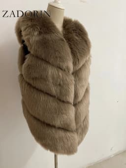 ZADORIN New Luxury Faux Fox Fur Vest Women Furry Short Faux Fur Vests Fur Gilet Fourrure Autumn Winter Faux Fur Coats Overcoat