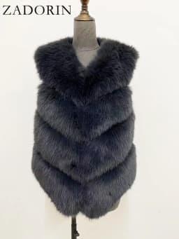 ZADORIN New Luxury Faux Fox Fur Vest Women Furry Short Faux Fur Vests Fur Gilet Fourrure Autumn Winter Faux Fur Coats Overcoat