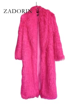ZADORIN Fashion Super Long Faux Sheep Fur Coat Woman Solid Lapel Thick Fluffy Faux Fur Jackets Woman Winter Clothes Outerwears