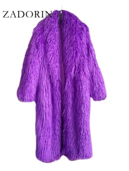 ZADORIN Fashion Super Long Faux Sheep Fur Coat Woman Solid Lapel Thick Fluffy Faux Fur Jackets Woman Winter Clothes Outerwears