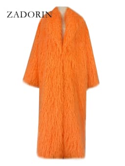 ZADORIN Fashion Super Long Faux Sheep Fur Coat Woman Solid Lapel Thick Fluffy Faux Fur Jackets Woman Winter Clothes Outerwears