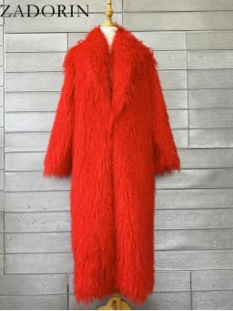 ZADORIN Fashion Super Long Faux Sheep Fur Coat Woman Solid Lapel Thick Fluffy Faux Fur Jackets Woman Winter Clothes Outerwears