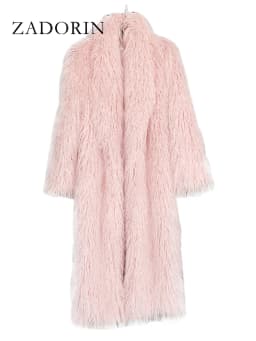 ZADORIN Fashion Super Long Faux Sheep Fur Coat Woman Solid Lapel Thick Fluffy Faux Fur Jackets Woman Winter Clothes Outerwears
