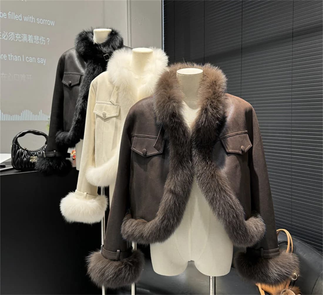 Melad Composite Fur Coat for Women, Autumn/Winter 2025 New Collection, Suede Short, Environmentally Friendly Fox Fur Grass Top