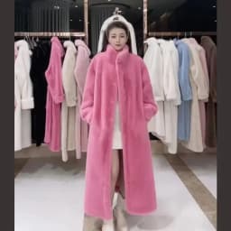 Faux Fur Coats Women Mid Length Coat Stand Collar Thick Warm Elegant Maxi Spring Open Stitch Jackets Outerwear Autumn Winter