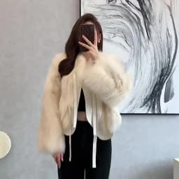 Ladies Lace Up Long Sleeves Imitation Fox Fur Jacket 2026 Female Faux Fur Tops Coat  Autumn Winter Women Fashion Plush Overcoat