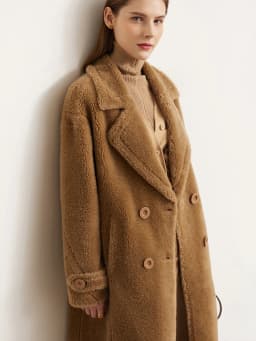 Amii Fur Coat 2026 Winter New Warm Office Lady Turn-Down Collar Full Wool Outerwears Straight Double-breasted Coat 12554013