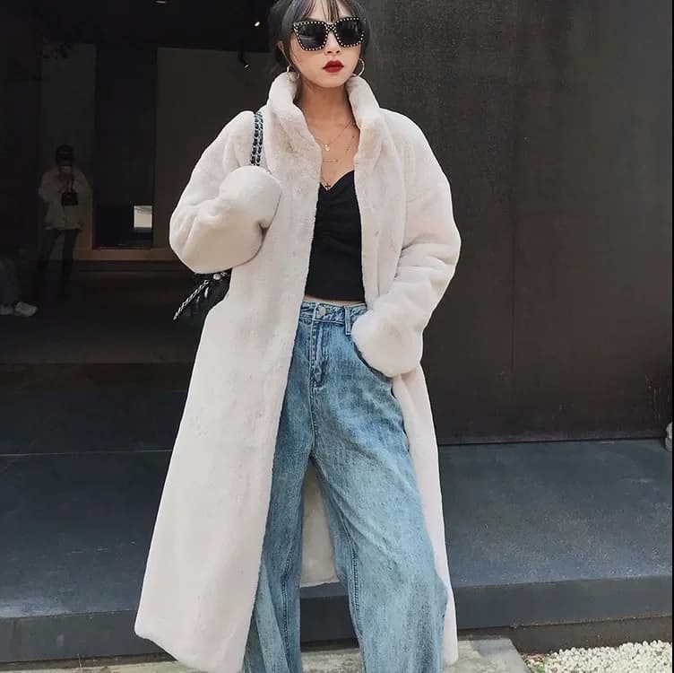 Long Faux Fur Coat Women Fashion Solid Color Artificial Mink Fur Jacket Winter Thick Warm Velvet Plush Overcoat Female Clothing