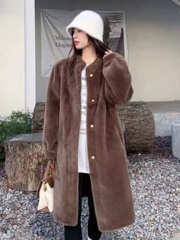 Winter Mink Fur Midi Coats Women Korean Loose Stand Collar Warm Parka Y2K Fashion Streetwear Baggy Faux Fur Outerwear New