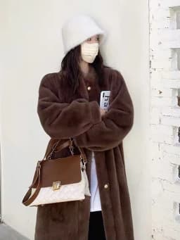 Winter Mink Fur Midi Coats Women Korean Loose Stand Collar Warm Parka Y2K Fashion Streetwear Baggy Faux Fur Outerwear New