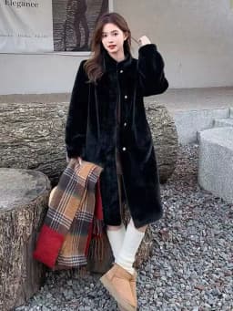 Winter Mink Fur Midi Coats Women Korean Loose Stand Collar Warm Parka Y2K Fashion Streetwear Baggy Faux Fur Outerwear New