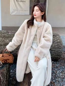 Winter Mink Fur Midi Coats Women Korean Loose Stand Collar Warm Parka Y2K Fashion Streetwear Baggy Faux Fur Outerwear New