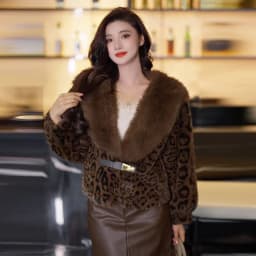 Korean Female Fashion Long Sleeves Fur Jacket Autumn Women High End Leopard Print Mink Faux Fur Coat Winter Ladies Plush Outwear