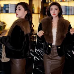 Korean Female Fashion Long Sleeves Fur Jacket Autumn Women High End Leopard Print Mink Faux Fur Coat Winter Ladies Plush Outwear