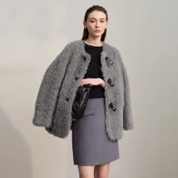 AMII Fur Coat Woman 2026 Winter New Round Neck Loose Long Sleeves Ladies Clothing Leather Button Warm Women's Fur Coat 12524008