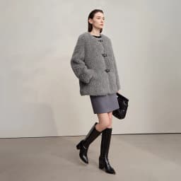 AMII Fur Coat Woman 2026 Winter New Round Neck Loose Long Sleeves Ladies Clothing Leather Button Warm Women's Fur Coat 12524008