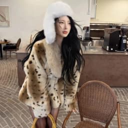 Autumn Winter Women Lapel Collar Leopard Faux Mink Fur Coat Adjustable Rope Waist Long Sleeve Warm Jacket Outerwear