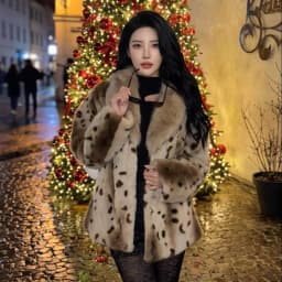 Autumn Winter Women Lapel Collar Leopard Faux Mink Fur Coat Adjustable Rope Waist Long Sleeve Warm Jacket Outerwear