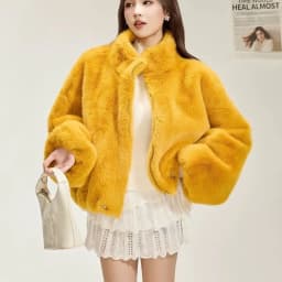 Women Casual Faux Fur Coat Stand Collar Zip Up Long Sleeve Oversized Fluffy Warm Trendy Cropped Jacket Fall Winter