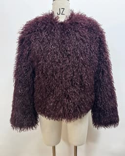 DEAT Fashion Brown Faux Fur Coat Women's Round Neck Loose Long Sleeves Thick Plush Short Jacket Winter New 7A1041
