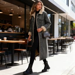 Women Faux Fur Mid Length Coats Jackets Turn Down Collar Coat Thick Denim Y2k Streetwear Jacket Elegant Outerwear Autumn Winter