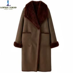 Women's Double-Sided Faux Fur Coat European And American Style Long Jacket for Autumn Winter New Fashion Item